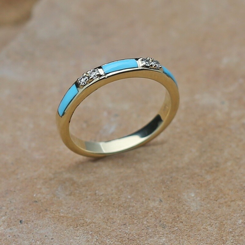 Thin diaomond &amp; turquoise ring