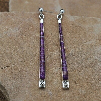 Purple spiny oyster shell inlay stick earrings