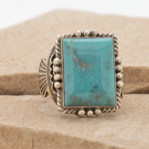 Rectangular turquoise stone ring