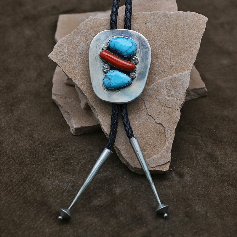 Turquoise &amp; Coral Bolo Tie