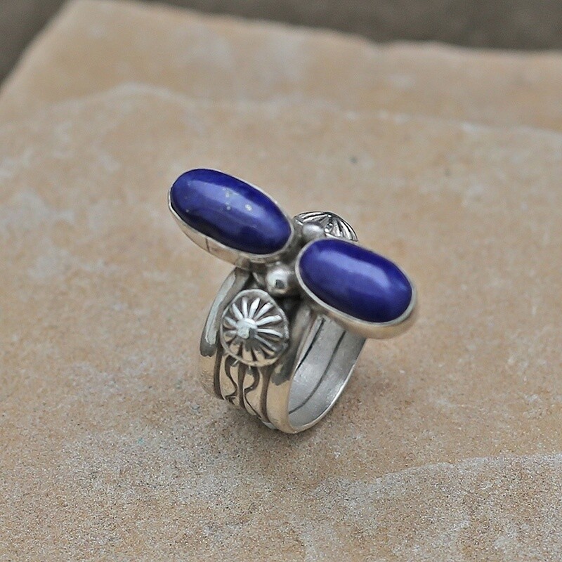 •LAPIS - HOURGLASS• split band silver ring (various sizes)