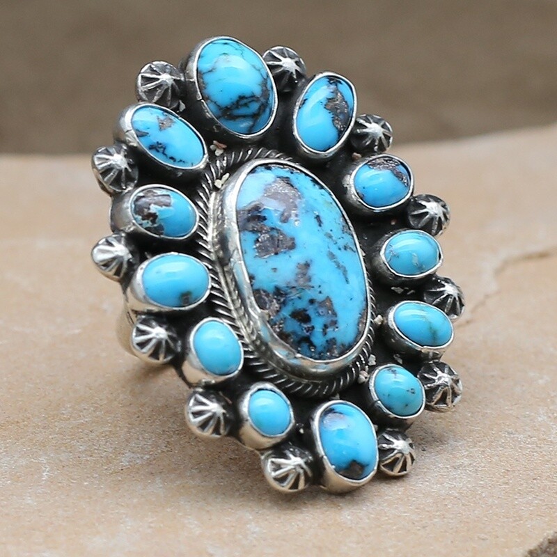 Cluster Navajo ring w/ Persian Turquoise
