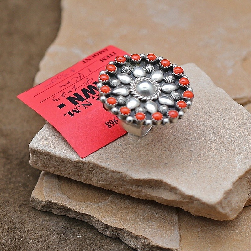 Zuni Coral cluster ring- Pawn