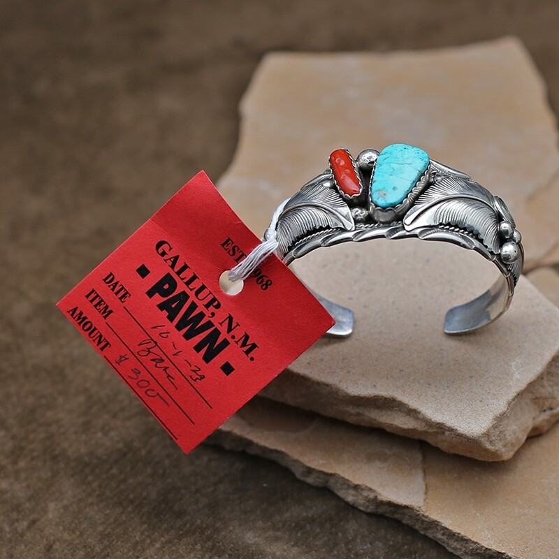 Navajo coral &amp; turquoise bracelet-Pawn
