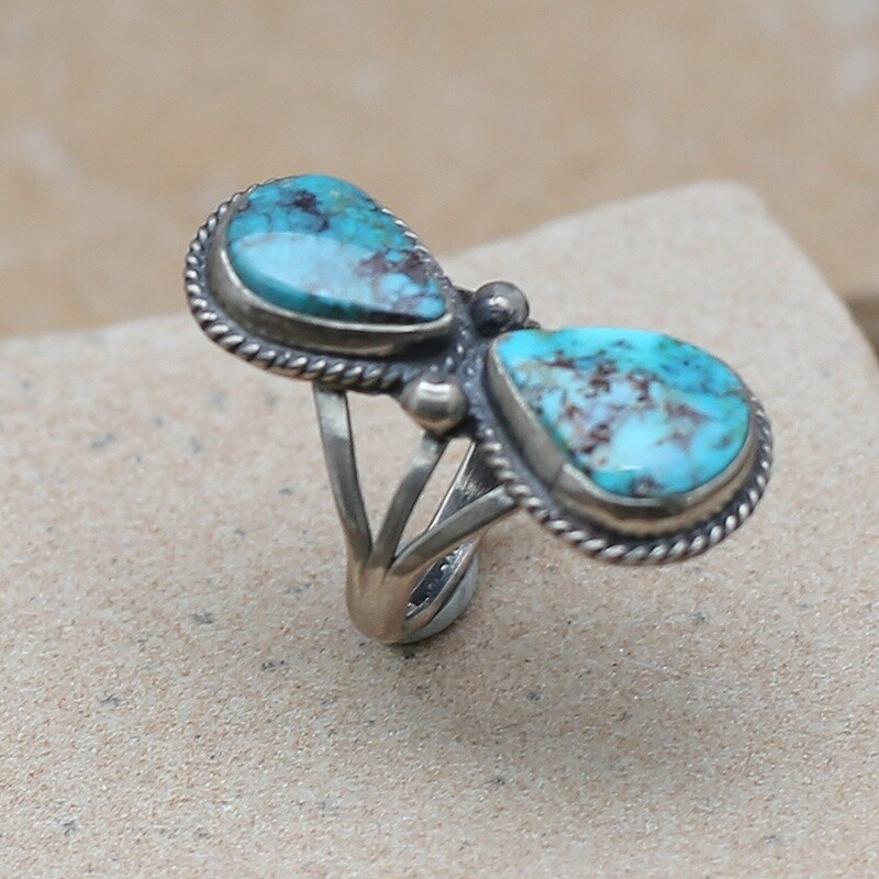 2-stone Lone Mountain turquoise ring
