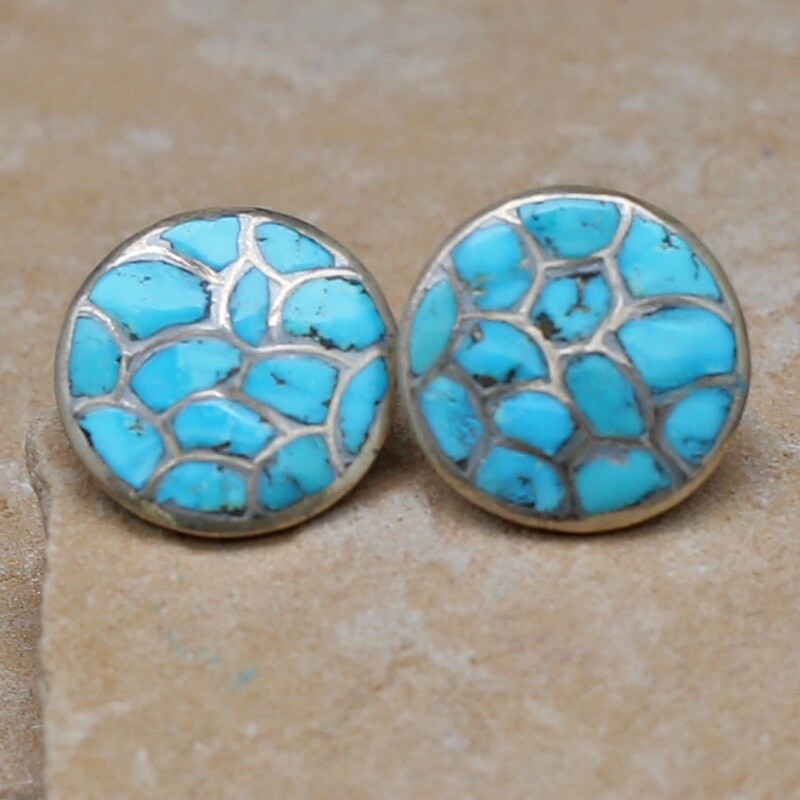 Vintage Zuni inlay disc earrings