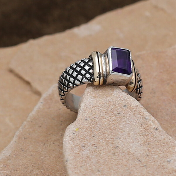 Unique amethyst ring w/ sterling & 14kt gold