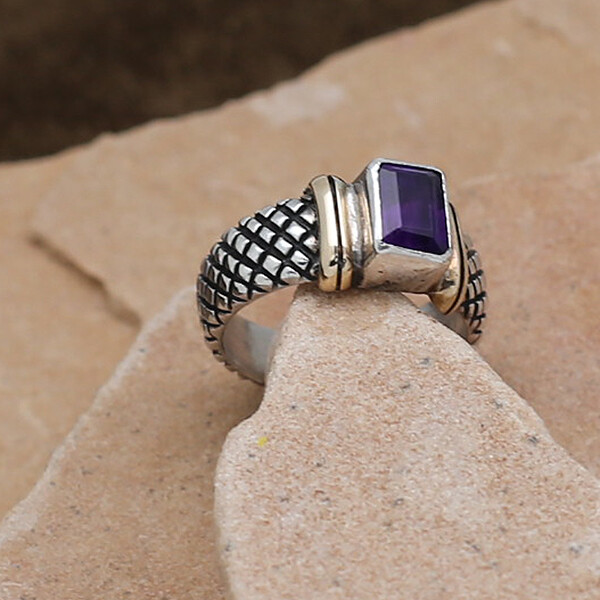 Unique amethyst ring w/ sterling &amp; 14kt gold