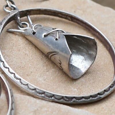 Vintage "Tee Pee" silver hoop earrings
