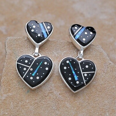Double Dangle heart earrings-Night Sky