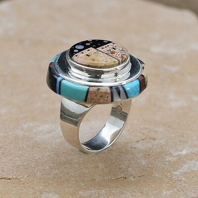 Round double stack inlay ring- Adobe Pueblo