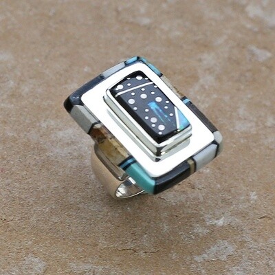 Rectangle double stack inlay ring-NIGHT SKY