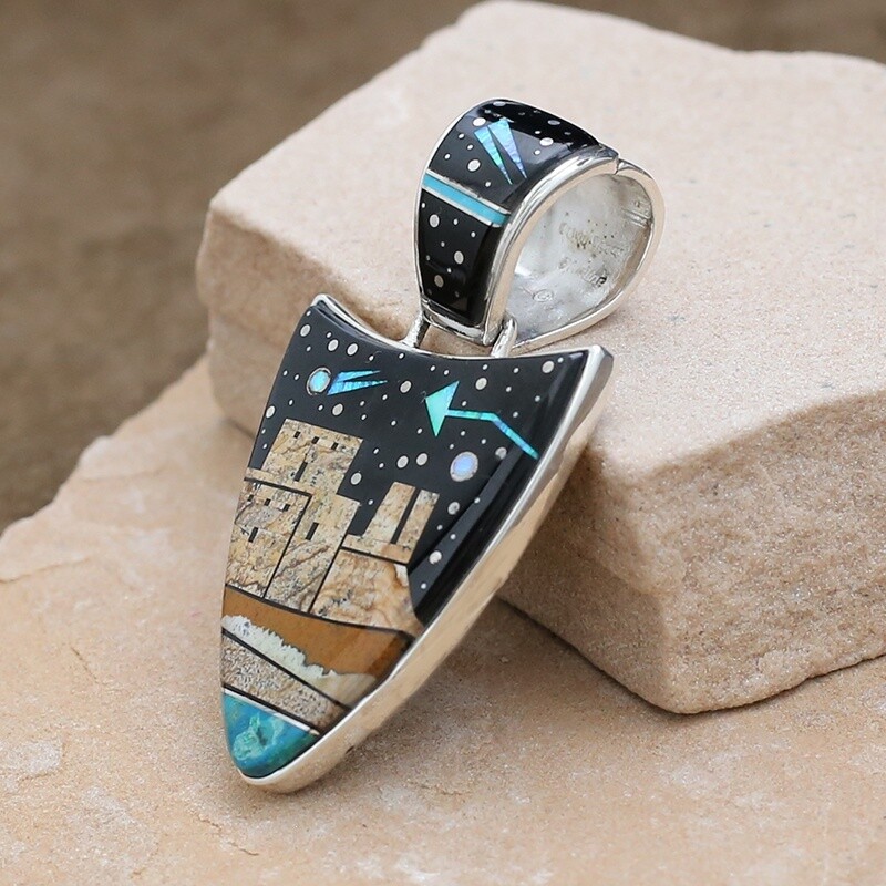 Large inlay arrow pendant-Adobe Pueblo