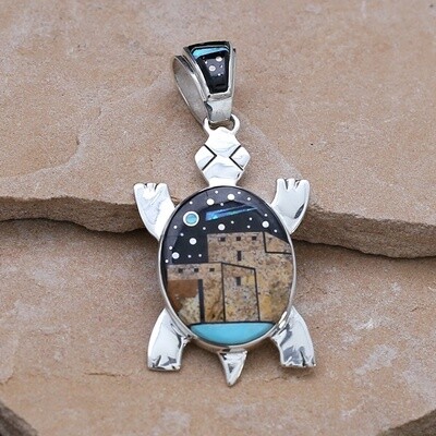 Inlay Turtle pendant- Adobe Pueblo