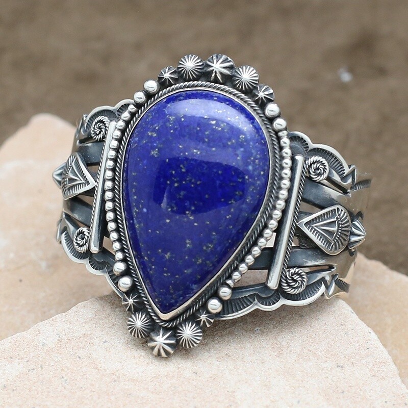 large silver bracelet with Lapis by Aaron Toadlena