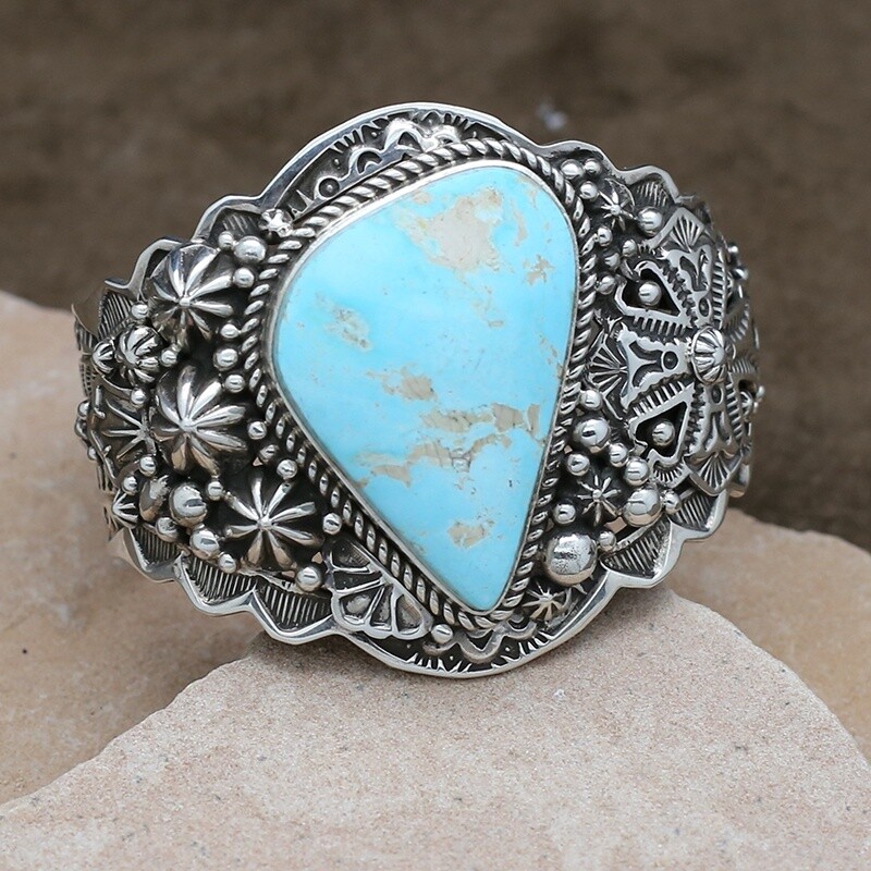 Light colored Royston turquoise bracelet by Aaron Toadlena