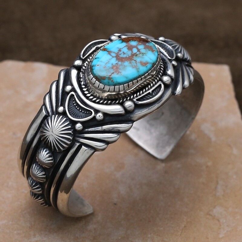 Ingot silver cuff bracelet by Navajo artist Harry Begay