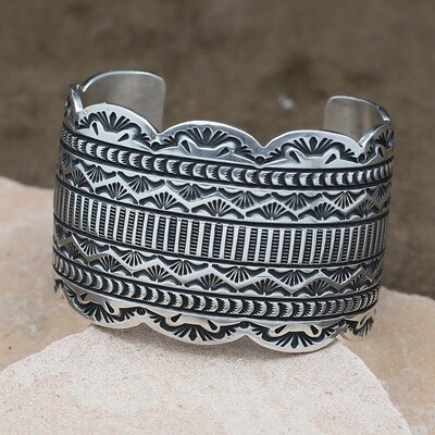 Wide Navajo bracelet by artist Happy Piaso