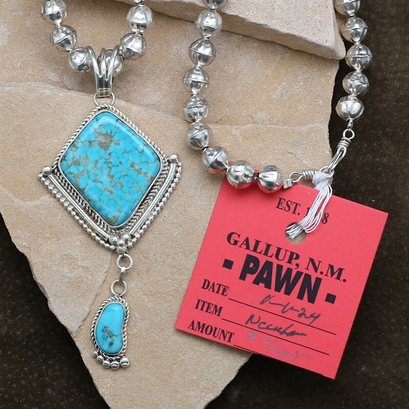 Pawn Jewelry pendant &amp; silver bead necklace set