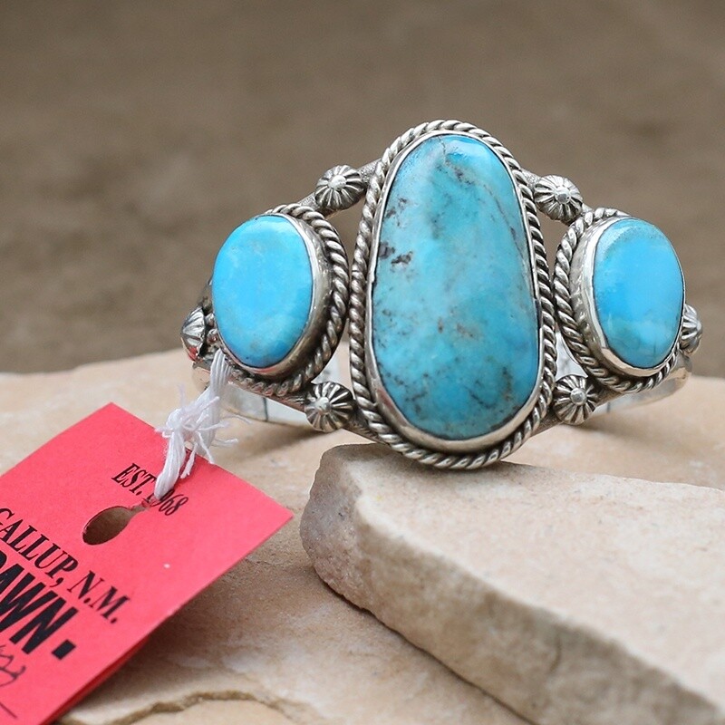 Pawn Jewelry- Heavy 3- stone Navajo bracelet