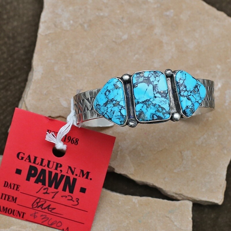 Pawn Jewelry- 3- stone Navajo bracelet with turquoise