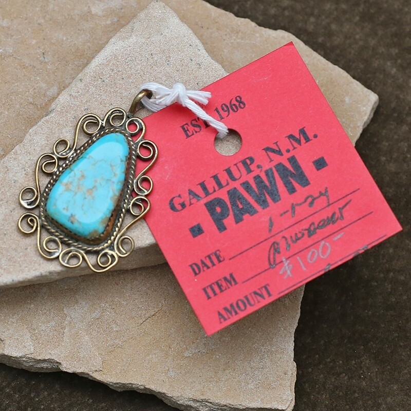 Pawn Jewelry-Navajo turquosie pendant set in 12kt gold fill