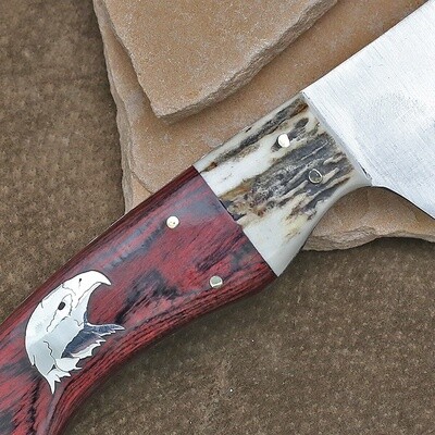 Wood &amp; Elk handle fixed blade knife w/ silver eagle