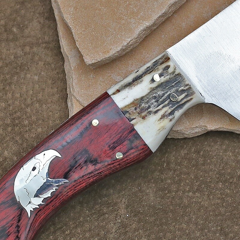 Wood &amp; Elk handle fixed blade knife w/ silver eagle