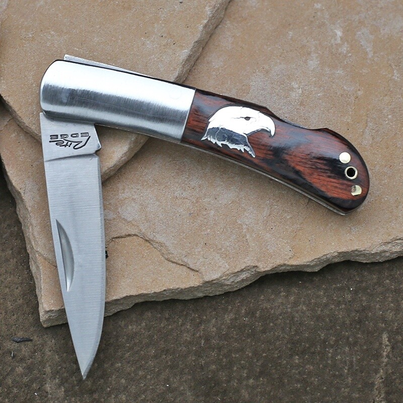 Pocket knife w/ silver inlay eagle head