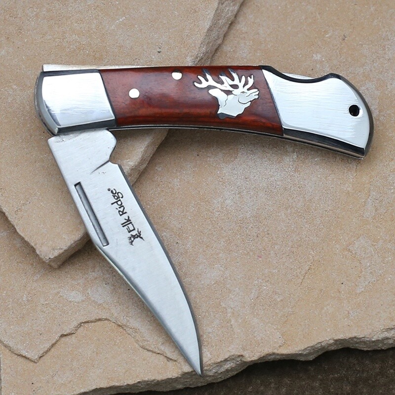 Elk ridge pocket knife w/ silver inlay elk head