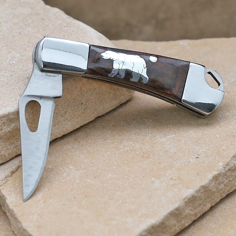Mini "key chain" pocket knife w/ silver bear inlay