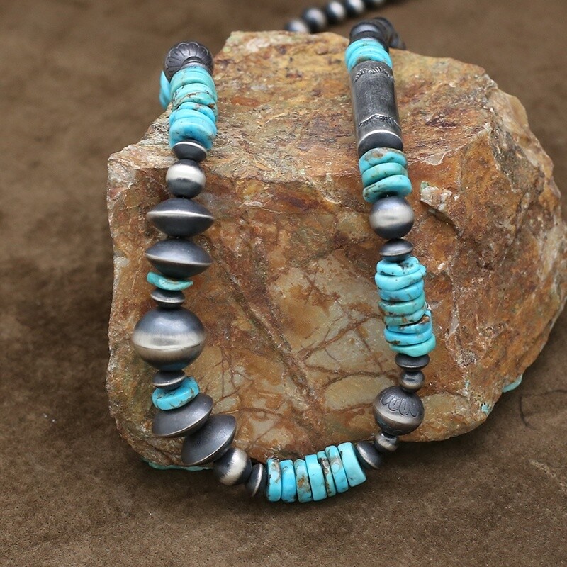 20" Silver bead necklace with turquoise