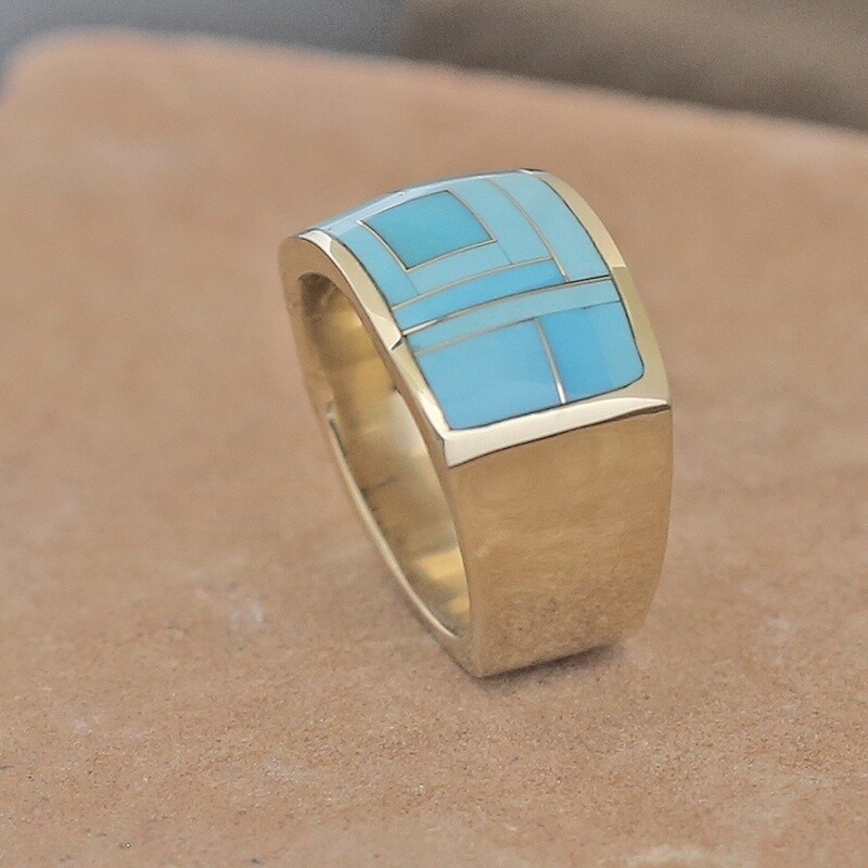 14kt gold &amp; Sleeping beauty inlay wide ring