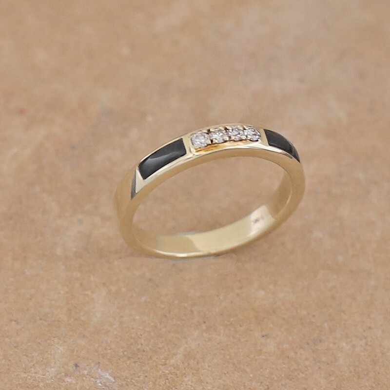 14kt gold &amp; diamond ring w/inlay black jade