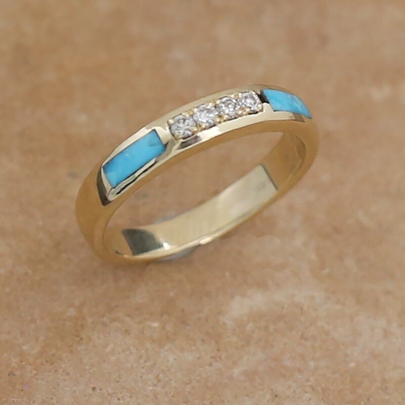 14kt gold &amp; diamond stackable ring w/ sleeping beauty turquoise