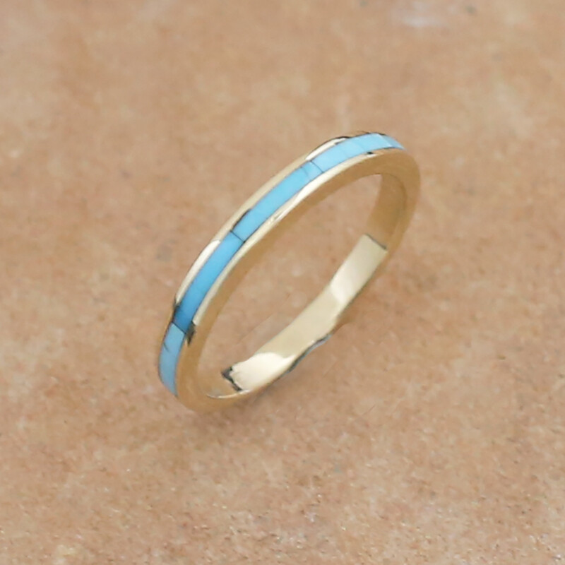 Thin Stackable ring 14kt gold &amp; Turquoise
