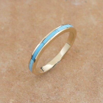 Thin Stackable ring 14kt gold & Turquoise