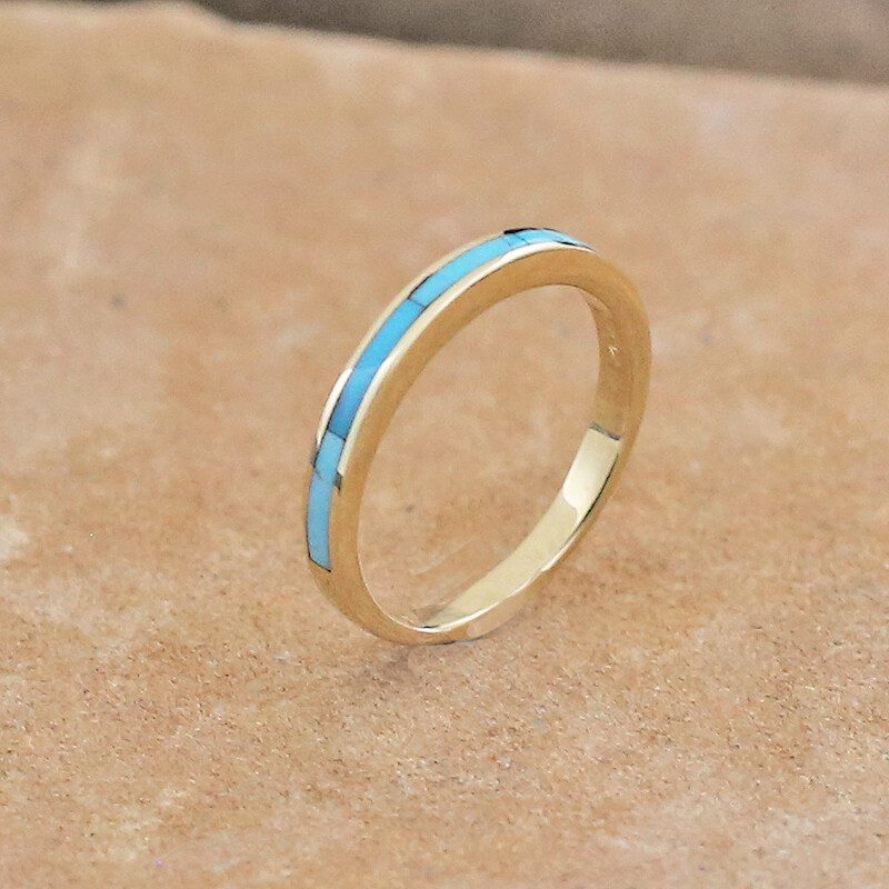 Thin Stackable ring 14kt gold &amp; Turquoise