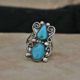 2-stone Blue Gem turquoise ring-1970&#39;s, Ring Size: BG121