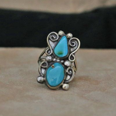 2-stone Blue Gem turquoise ring-1970&#39;s