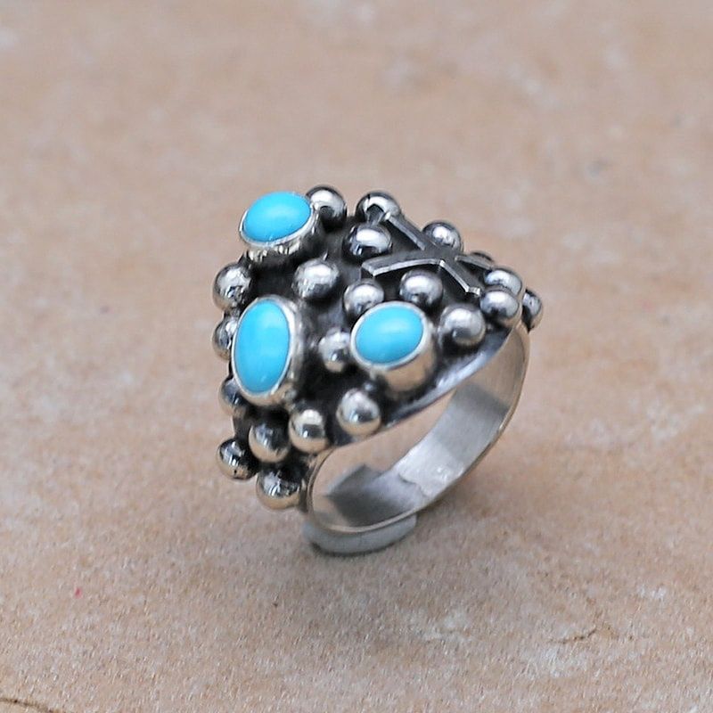 Rain drop design ring-turquoise, Ring Size: BIL732