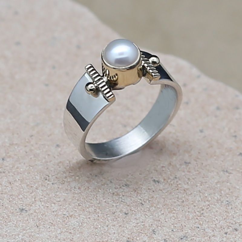 14KT Gold &amp; Silver w/  Cultured Pearl, Ring Size: BIL755