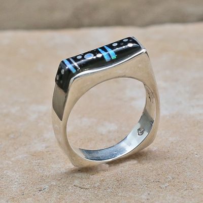 Thin Inlay ring w/ Night sky design, Ring Size: NS119