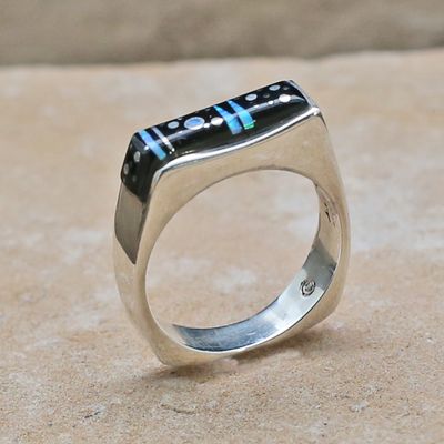 Thin Inlay ring w/ Night sky design