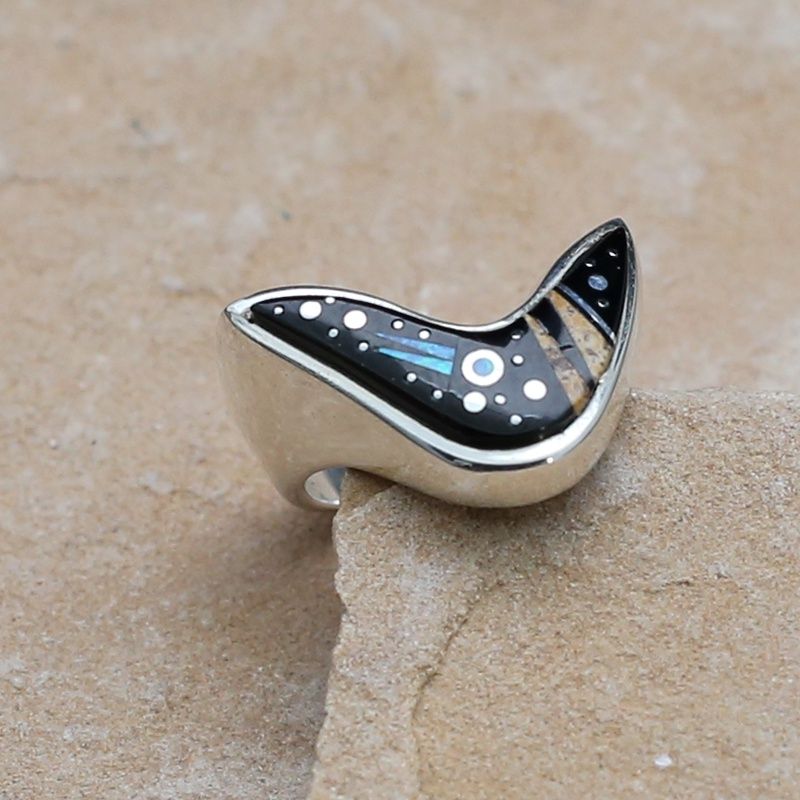 &quot;V&quot; shaped inlay ring, Night Sky design, Ring Size: R53N