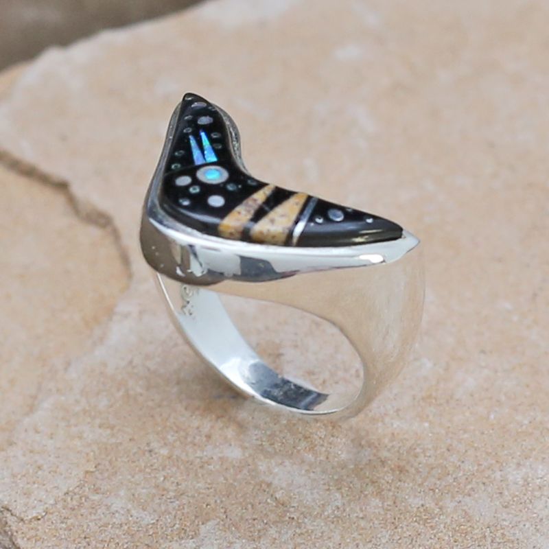"V" shaped inlay ring, Night Sky design