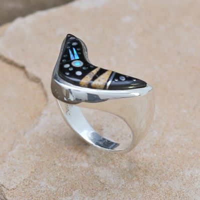 "V" shaped inlay ring, Night Sky design