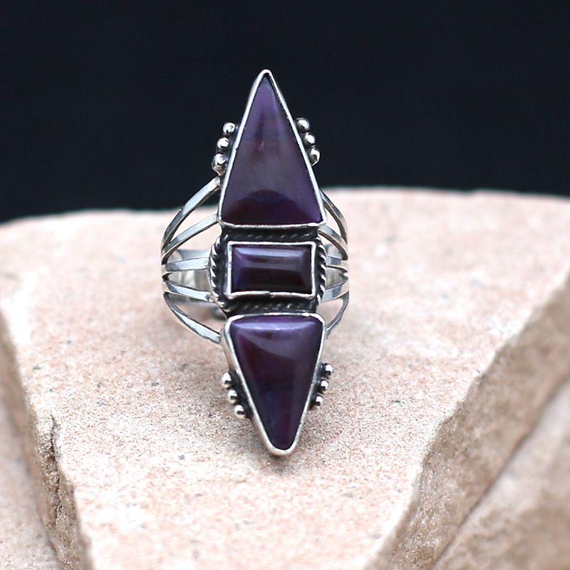3-Stone Sugilite stone ring