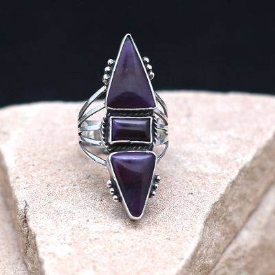 3-Stone Sugilite stone ring