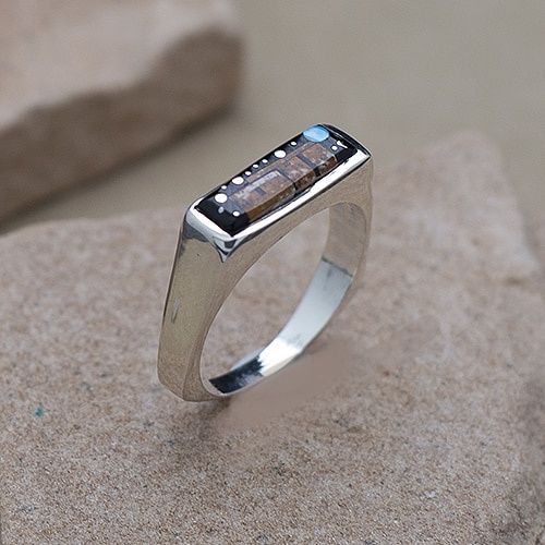 Stackable thin ring, adobe pueblo design, Ring Size: AP114